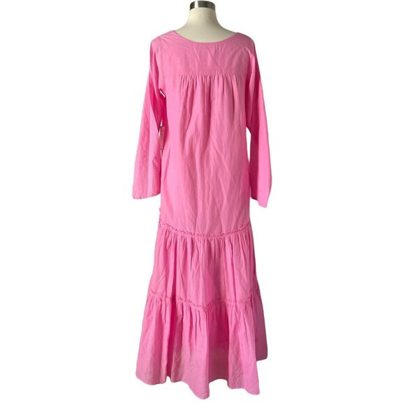Apiece Apart Atlas Pink Cotton Midi Dress Long Sleeve Tiered Size 4 - Picture 8 of 13